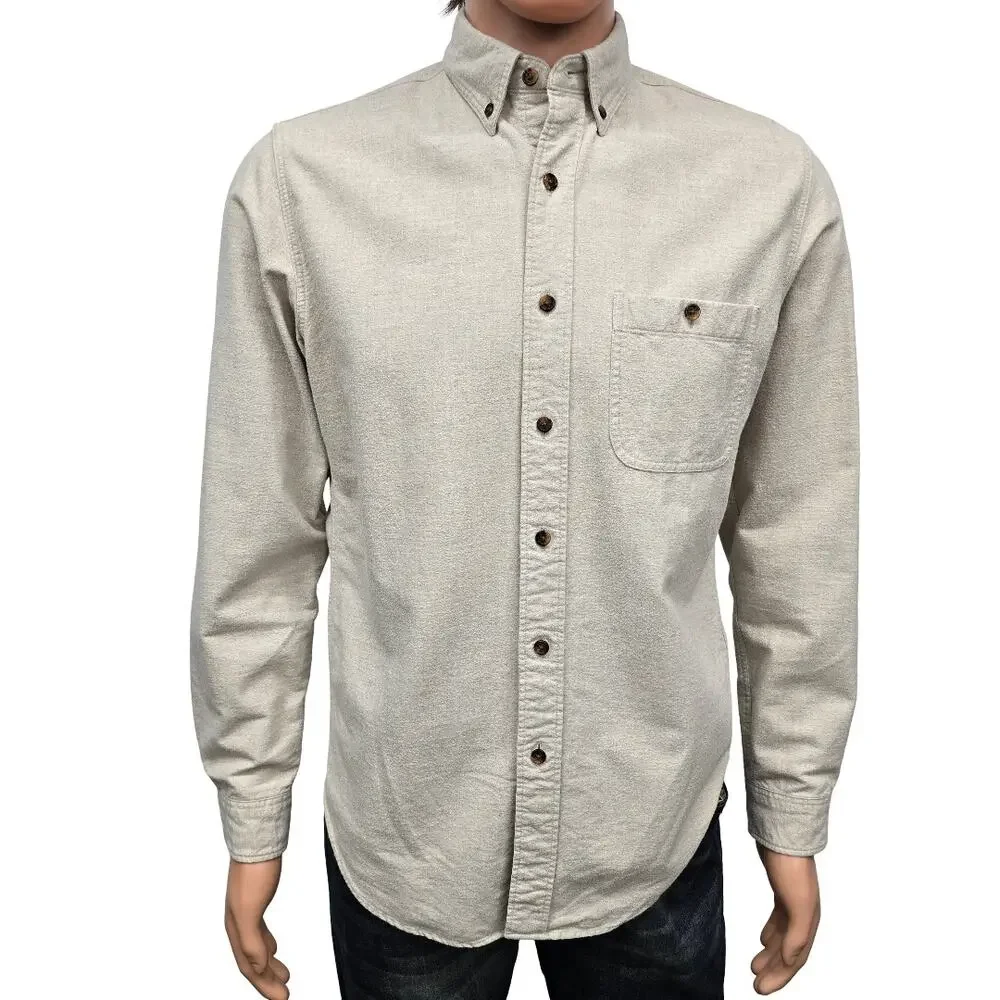 J. Crew Chamois Flannel Shirt Elbow Patches Button Down Beige Men S